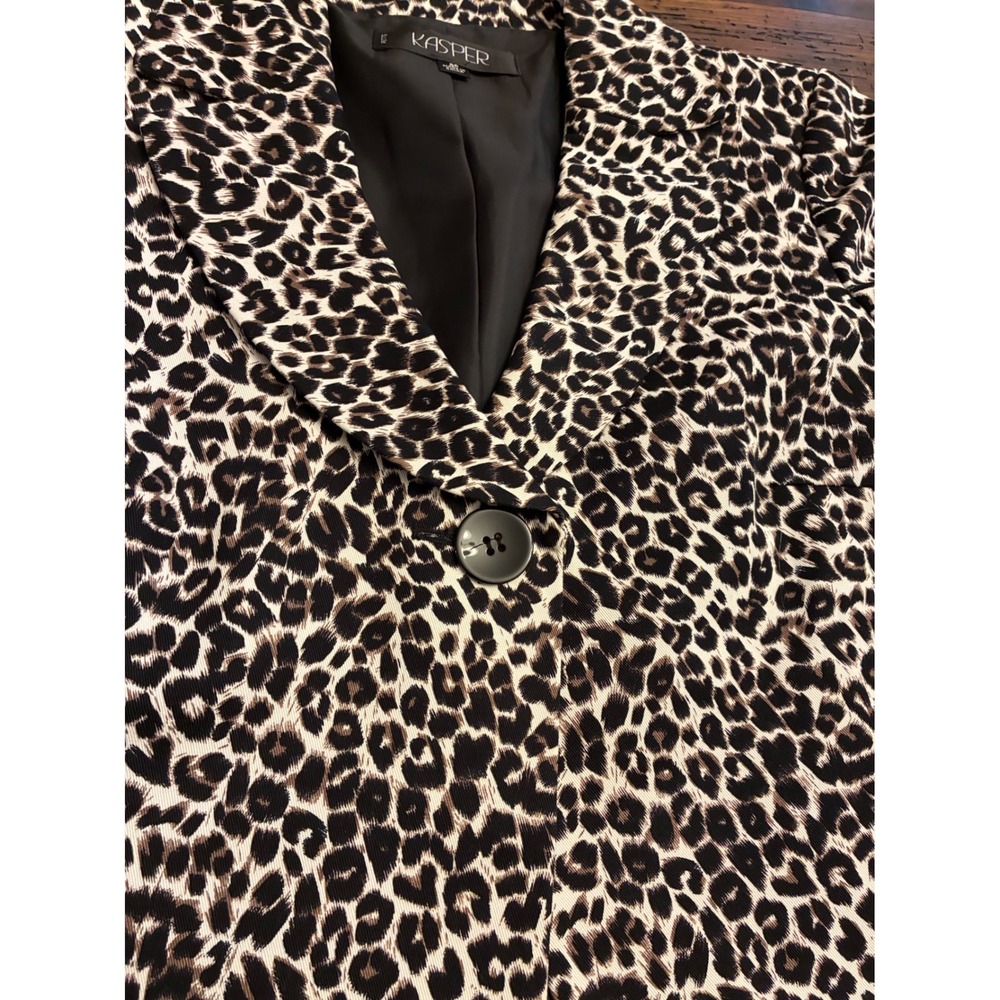Vintage Kasper Petite 3/4 Animal Print 3/4 Sleeve Blazer Office Special Occasion - Picture 3 of 4